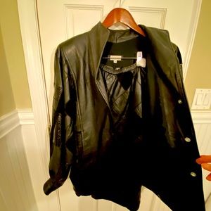Black leather jacket & skirt by Stephen Cole. Small jacket & size 6 skirt